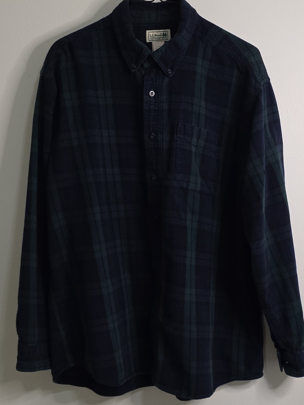 L.L. Bean Men's Navy and Dark Green Plaid Button-Down Shirt